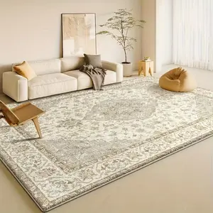 White Vintage-Style Large Living Room Rug Velvet Area Rug Soft and Comfortable Non-Slip and Wear-Resistant Machine Washable Suitable for Bedrooms, Living Rooms, Kitchens, Dining Areas, Dorms, Farmhouses, Offices, Entryway Mats, and Home Decor