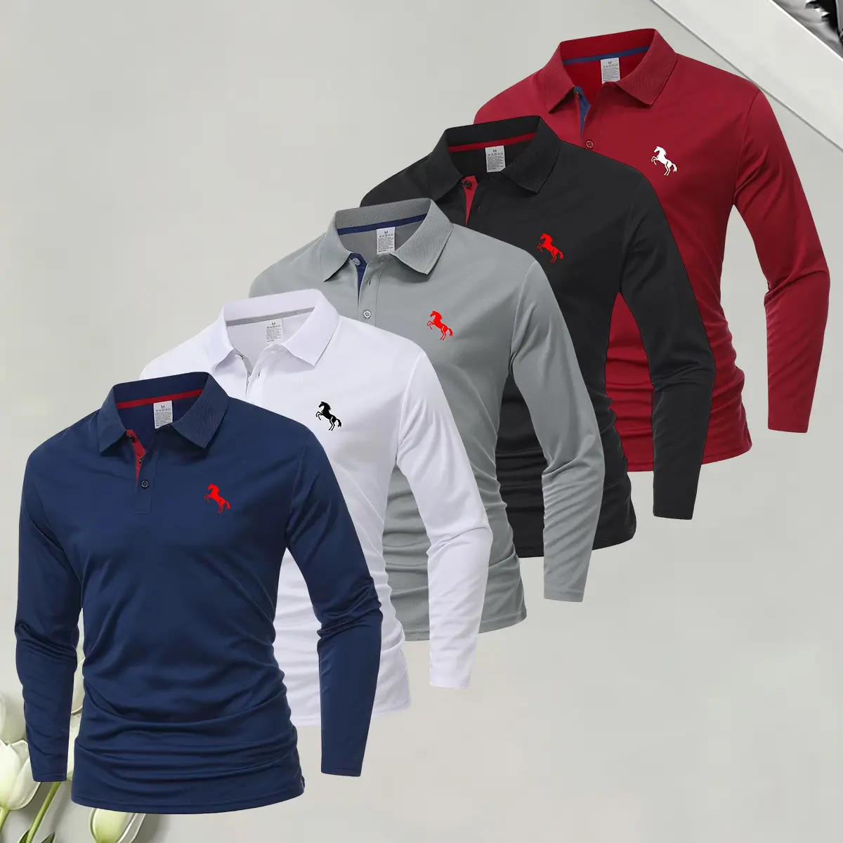 Men’s Fashion Long Sleeve Polo Shirt | Casual golf apparel, solid-color long-sleeve polo—an excellent choice for spring and autumn, the perfect gift