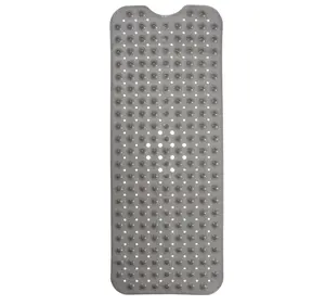 Bathtub Mat – 40 x 16 Inch Extra Long Non Slip Shower Mat – Anti Slip Grey Bath Mat with Suction Cups and Drain Holes – Bathroom Mat for Smooth Tubs and Shower Floors