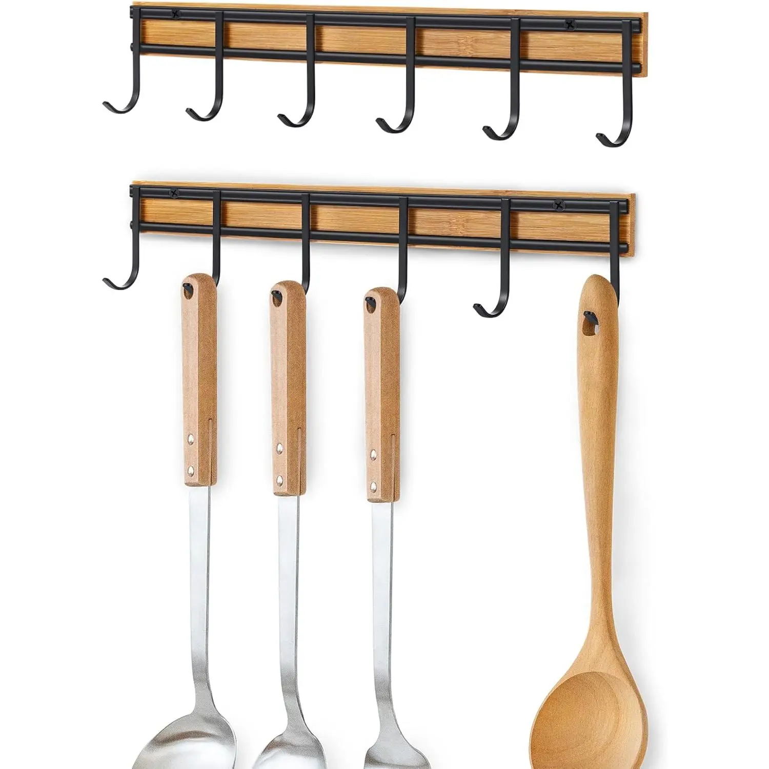 Kitchen Utensil Hanger, Wall Mout Kitchen Utensil Holder Organizer Rack with 6 Hooks, 2 Set Kitchen Wall Hooks for Hanging Utensils