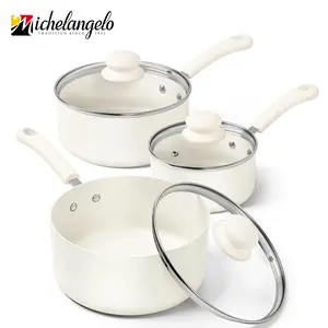 MICHELANGELO Nonstick Sauce Pan Sets, Ceramic Saucepan with Lid, Multipurpose Pot with Lid, Non-Toxic Saucepans, 1QT & 2QT & 3QT, White