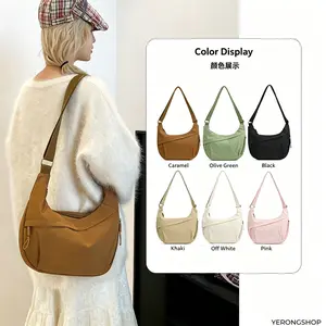 Unisex Crescent-Shaped Crossbody Bag—a lightweight, water-resistant nylon shoulder bag featuring multiple pockets and a vintage aesthetic. Ideal for daily commuting, travel, shopping, and various casual outings.