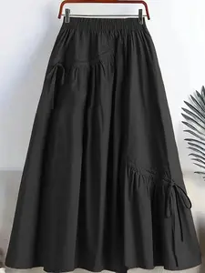 New Style Women's A-Line Long Skirt, Casual Woven Fabric, Moderate Thickness, Fitted Design, Perfect for Spring & Fall Seasons, Vintage Skirt, Casual Skirts, Casual Streetwear Skirt