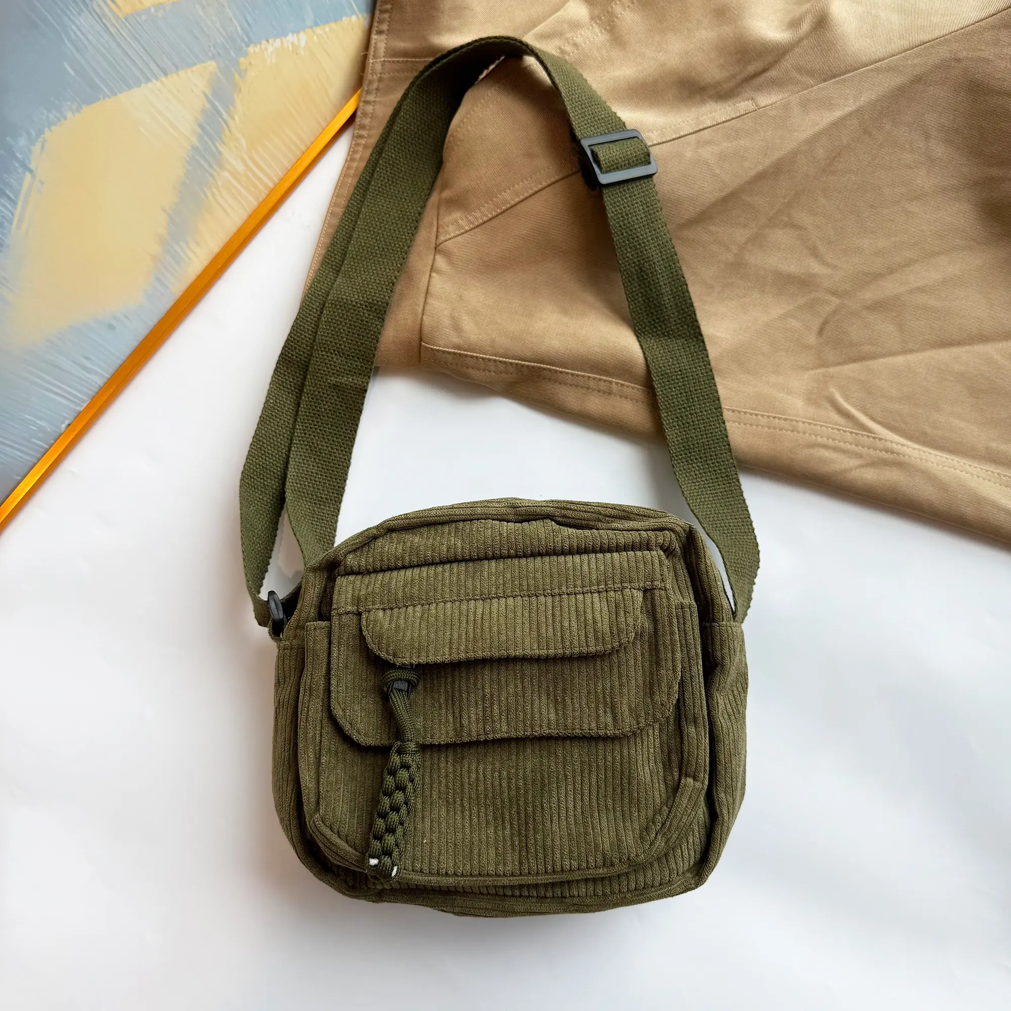 Vintage Harajuku Corduroy Crossbody Bag for Women, Casual Japanese Style Shoulder Handbag with Zipper Closure, Halloween Party Corduroy Crossbody Bag for Women Small Bag, Candy Bag Small Bag Corduroy Crossbody