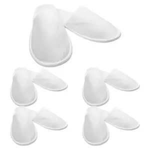 5 Pairs Luxury Velour Closed-Toe Guest Slippers, Thick Cushioned Disposable Hotel Spa Slippers, 12 Inch Premium Indoor House Slippers for Guests, Airbnb, Vacation Rentals, Hotels & Home