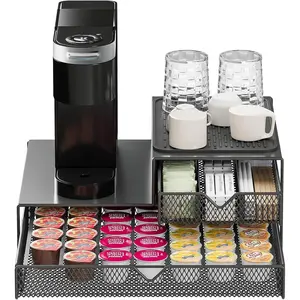 Coffee Maker Countertop Organizer,K Cup Pod Drawers,60 Coffee Capsule Pod Holder,Integrated Design Requires No Assembly.Slidng Storage Pod Baskets,Pod Stands, Drink Coasters