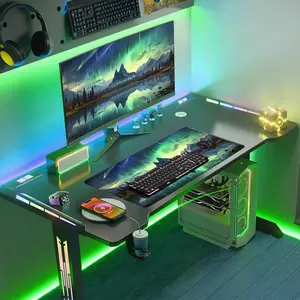 Northern Lights Western Mountains Desk Mat Large Gaming Mousepad Green Extended Mouse Pad XXL Laptop Computer Mouse Keyboard Mat Desk Matt for Desktop 24 x 14Inch