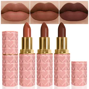 3Pcs Dark Deep Orange Brown Coffee Matte Lipstick Sets for Women - Lipgloss