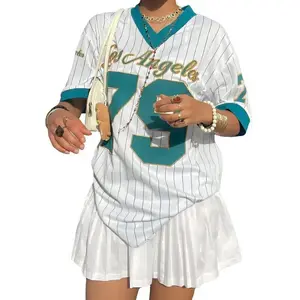 Los Angeles No. 79 Jersey V-neck Loose Streetwear 3D Printed Vertical Stripe Fashion Short Sleeved Women's Summer Sports Tee Top Casual Womenswear Comfort Tshirt Vneck Bag Breathable Gym Sportswear