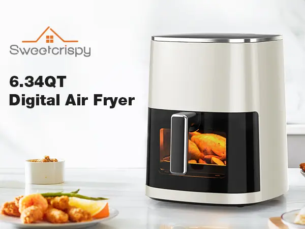 Sweetcrispy 12-in-1 Multi-Function Air Fryer Kitchen Appliance - 6.34 QT for 6, Digital Panel, Compact, Simple to Use Fryers, Oil Reduction, Dishwasher Safe Parts, Smart Kitchen, Roast, Crisp, Reheat, Dehydrate Snacks, Includes 20 Healthy Recipes