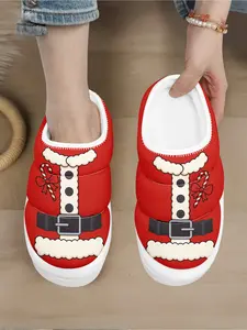 Women's Indoor Slippers with Santa Suit Pattern: Plush, Warm & Festive for Home Living