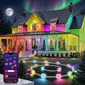 YEELIGHT Permanent Outdoor Lights, 100FT RGB LED String Lights with 16 Million Colors and Music Sync, Outside Lights for House with App Control, Waterproof Outside Eaves Lighting Decor for Parties