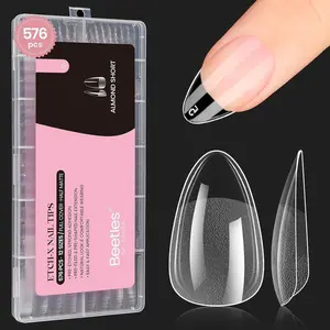Beetles Gel Nail Tips 576Pcs Pre-shape Short Almond Etch-X Nail Tips,12 Sizes Soft Nail Tips Half Matte False Nails for Spring Nails Full Cover Press On Nail Nail Extensions Set for Women