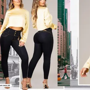 Colombian High Waist Tummy Control Jeans Stretchy Skinny Fit Push-Up Design for All Seasons Women's Bottoms Fashion Spandex Smooth Style Womenwear Cotton Elegant Fabric Basic