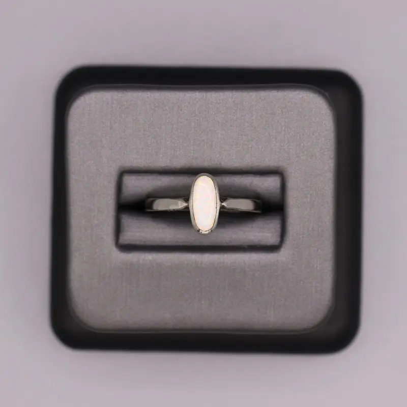 Sterling Silver Stone Ring - Skinny Oval Opal Design