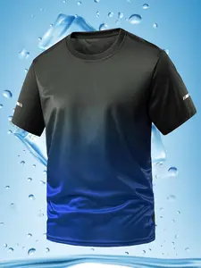 Men's Gradient Print Round Neck Tee, Regular Fit Quick Drying Short Sleeve T-shirt, Casual Crew Neck Top for Summer, Men's Clothing for Daily Wear