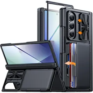 for Samsung Galaxy Z Fold 7 Case with Card Holder [RFID Blocking] Camera Cover, Hinge Protection, Hidden Kickstand, Screen Protector, Slim Shockproof Phone Case for Galaxy Z Fold 7-Black