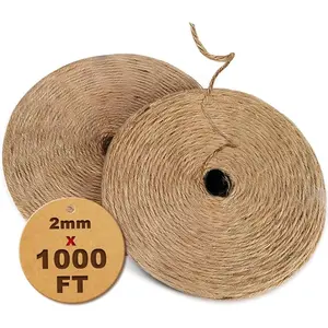 1000FT  Jute Twine String Bulk  Rope Cord for Crafts Gardening  Wrapping Wedding Decor Packing Material Burlap Ribbon Christmas Knitting Macrame Decoration (Brown 2mm* 1000ft)