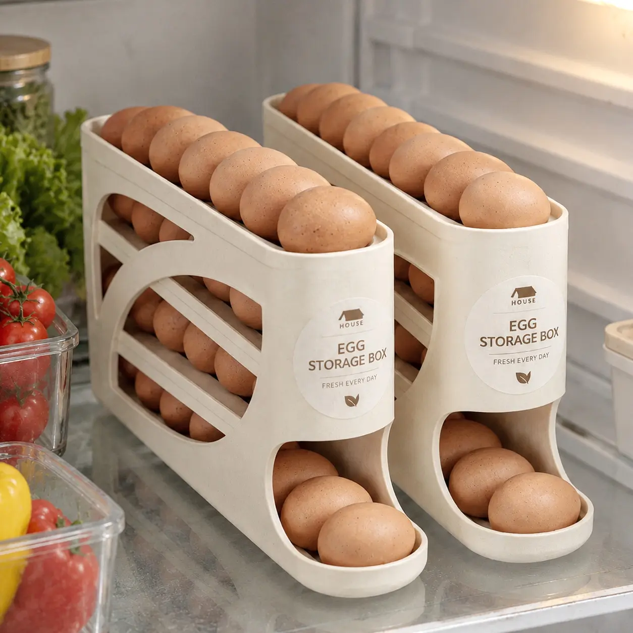 4-Tier Egg Dispenser for Refrigerator, Gravity Auto-Rolling Design, Holds 30 Eggs, Space-Saving Easy-Access Fridge Organizer Rack