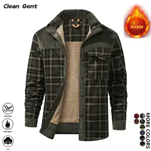 Clean Gent   Men's Vintage Plaid Shearling Lined Fleece Shirt Jacket Sherpa Coat, Warm Winter Fall Clothing For Men, Trendy Menswear