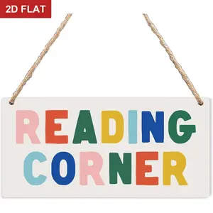 Reading Corner Wooden Sign - Boho Rainbow Reading Corner Wall Decor, Home Decor, Reading Room Hanging Plaque Sign for Library School Classroom Toddler Kids Room   11.8x5.9 In