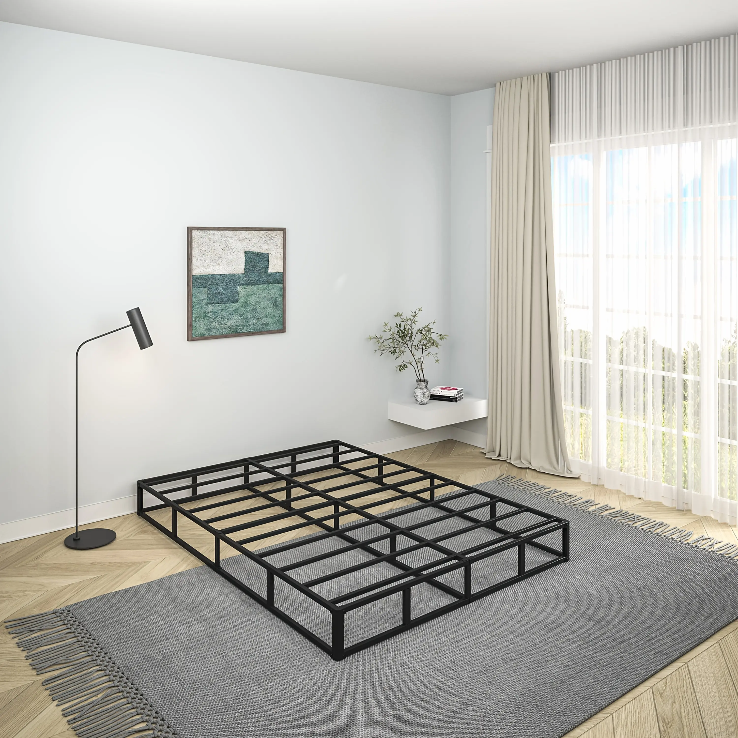 Heavy Duty Metal BoxSpring Mattress Foundation (5/7/9in) - Durable, Silent, Wipe Clean Easy-Clean Fabric Cover, Elevated Sturdy Frame Base, Assembly Required, Fits Single, Twin, Queen, King Beds