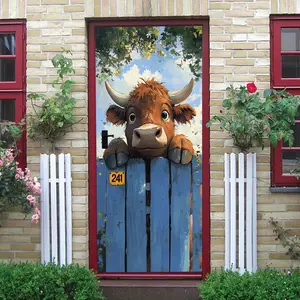 2pcs Cartoon Cute Cow Fence Wall Sticker Kids Room Bedroom Decorative Sticker Adorable Animal Creative Home Wall Decal Self Adhesive Removable Waterproof Living RoomBackground Wall Art  Collage Self-Ad