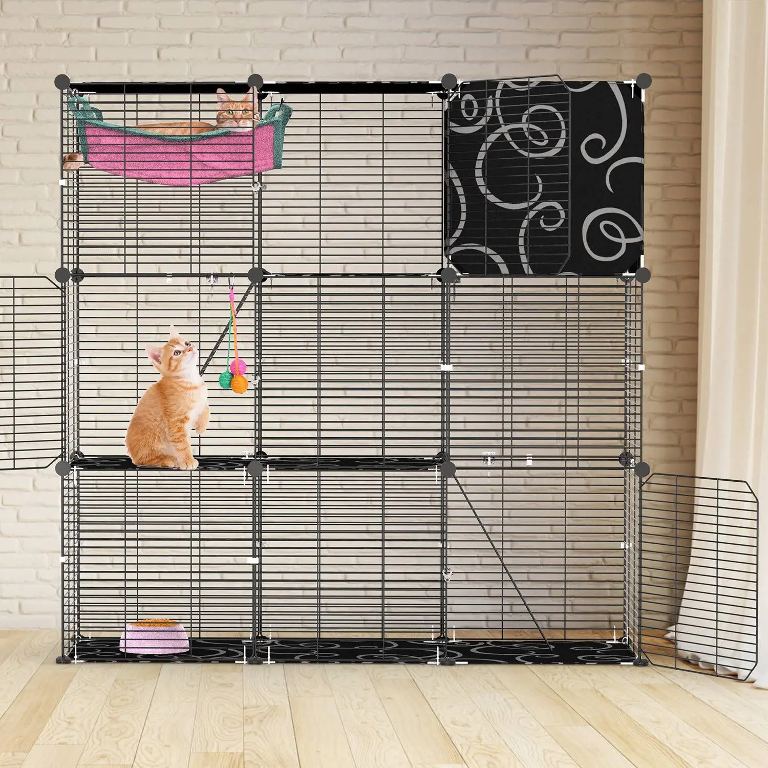 3-Tier Cat Cage Enclosure Indoor Cat Cage Playpen With Hammock Toy Ball Ladder DIY Iron Wire Cat House Kennels Crate For 1-2 Cats Ferret Rabbit Small Animals