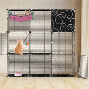 3-Tier Cat Cage Enclosure Indoor Cat Cage Playpen With Hammock Toy Ball Ladder DIY Iron Wire Cat House Kennels Crate For 1-2 Cats Ferret Rabbit Small Animals