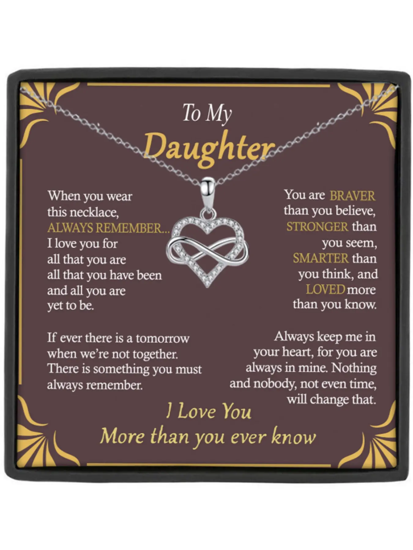 To My Daughter Infinity Heart Pendant Necklace for Daughter, Gift Boxed with Card, Birthday & Christmas Gifts, Love Heart Necklace