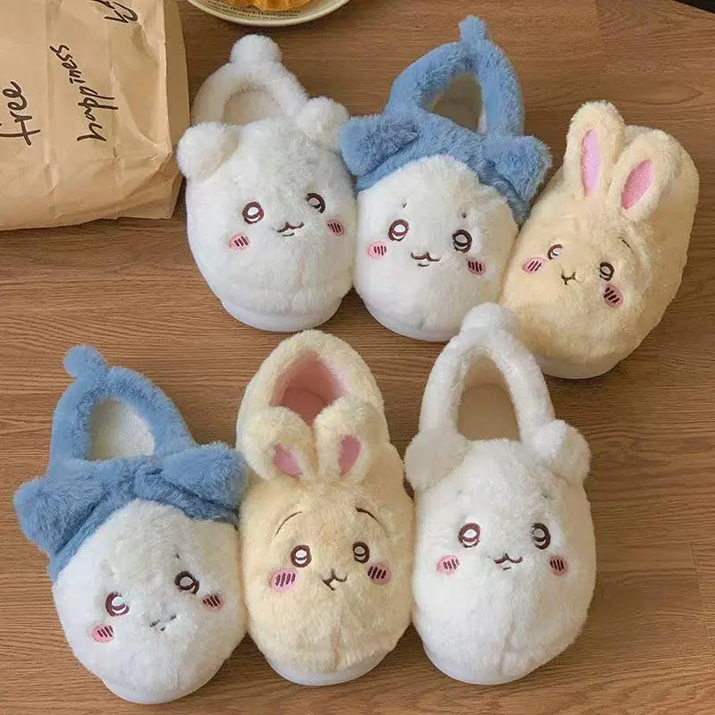Kawaii Chiikawa Plush Slippers Anime Usagi Home Shoes Cartoon Warm Soft Non Slip Indoor Floor Slippers Bedroom Warm Slippers