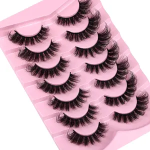 D Curl Faux Mink Lashes 20MM Long Fluffy Cat Eye Bulk Wispy Full Volume False Eyelashes - Pack of 7 Eyelash Extensions Lash Extensions Makeup Cosmetic