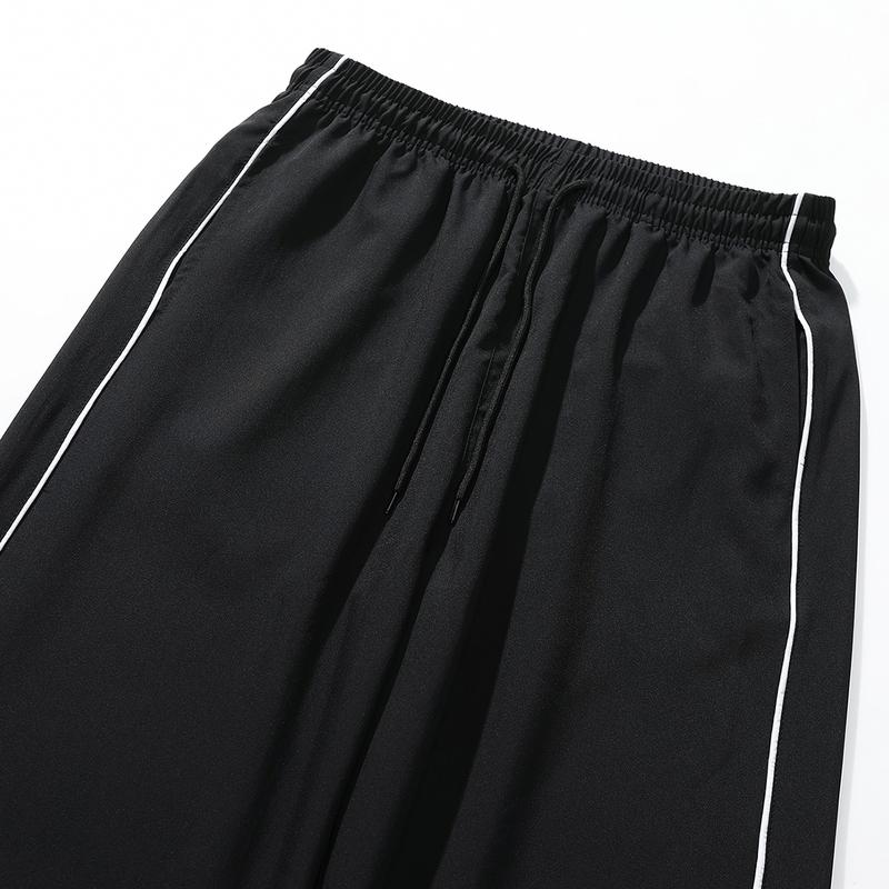 Spring and Autumn Men’s Black Side-Striped Loose Drawstring Sweatpants, Suitable for Daily Casual Wear