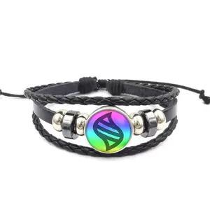Anime Mega Stone Poke Snap Weave Leather Bracelet Glass Cabochon Adjustable Bangle Jewelry for Women Kids Gift
