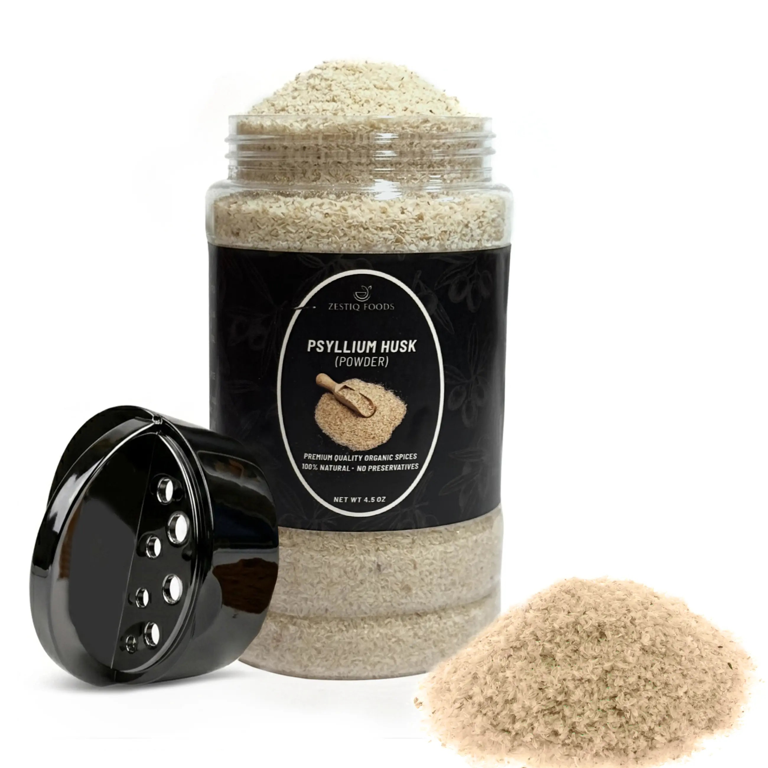 Zestiq Foods Organic Whole Psyllium Husk, 4.5 oz Shaker Jar – 100% Pure Psyllium Husk for Baking, Smoothies & Everyday Recipes