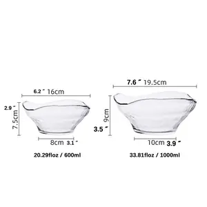2Pcs 700ml&450 ml Irregular Seashell Glass Bowl Set, Clear Hammered Glass Serving Bowls for Salad Dessert Fruit Snack Prep, Dishwasher Safe