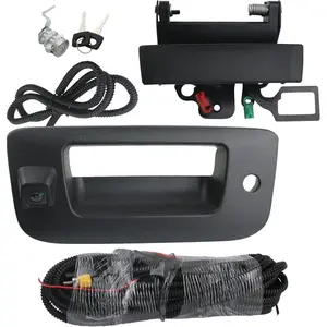 Backup Camera with Tailgate Handle & Bezel Trim & Lock Cylinder Compatible with 2007-2014 Chevrolet Chevy Silverado, GMC Sierra Truck 1500 2500 3500 Tailgate Parts