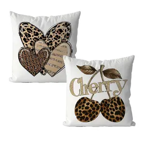2pcs, Valentine's Day Throw Pillow Covers, Leopard Print Cherry Heart Pattern Design, Contemporary Style Home Decor, Cushion Cover Decoration for Couch Sofa, Room Decor and Bedroom Decor, Single Sided Printing, No Pillow Core