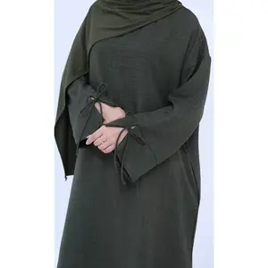 Rihla Ribbon Sleeve Abaya- Wide Fit Maxi Caftan Casual