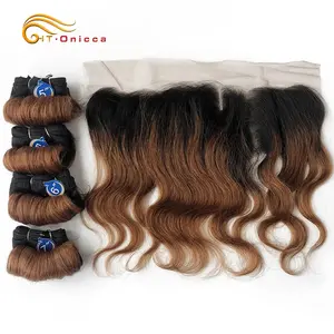 Brazilian Curly Bundles With Closure 1B/27/30/99J Ombre Bundles With Closure Remy Human Hair Weave Closure Lace Frontal