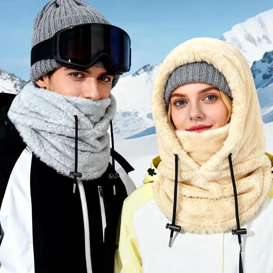 Unisex Arctic Fleece Winter Hat - Helmet Compatible, Windproof, Cold Resistant, Integrated Neck Warmer, Fleece Lined, Multi-Functional 1-Size Outdoor Sports Headwear, One Size