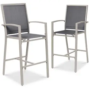 Best Choice Products Outdoor Barstools Set of 2, Bar Height Patio Chairs w/ All-Weather Mesh
