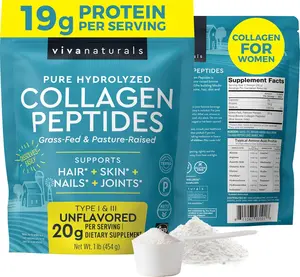 Hydrolyzed Collagen Peptides Powder, 1 lb – Grass-Fed & Pasture-Raised Bovine Collagen, Type I & III, Unflavored Powder for Hair, Skin & Nails