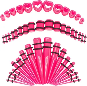 Marsrut 48 PCS Acrylic Gauge Kit Tapers Heart Tunnels Plug 14G-0000G Ear Stretching Set