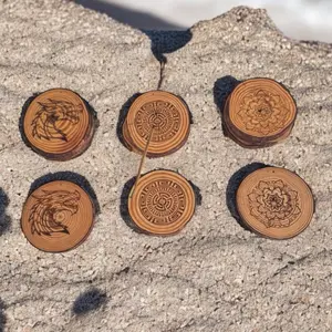 Incense Holders - 3 Unique Engravings - Small Hole for Top Insert of the stick - Ideal for Zen Gardens & Decor - Handcrafted Wooden Holders