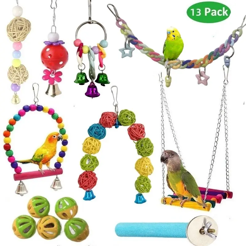 7/13 Piece Bird Toy Set, Colorful Vine Balls, Climbing Stairs Training, Intelligence Bird Cage Accessories, Bird Perches for Cage, Suitable for Love Birds