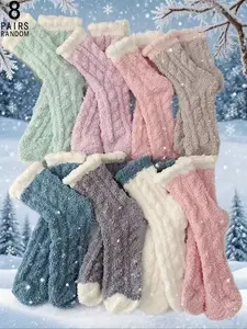 Women's Fuzzy Sleep Socks, Ruched Design, Loose-Fit Winter Warmth, Thicker Coral Velvet Fabric, Elegant Style for Fall & Winter Seasons, Nightwear