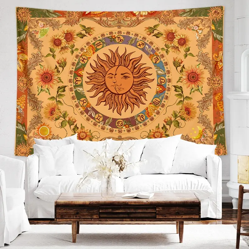 1PC Large Sun and Zodiac Tapestry Celestial Wall Art Tapestry for Bedroom, Living Room, Office, Party or Room Decor Extra Large 78*59inch Polyester Tapestries with Free Installation Package Decor As Best Gift for Housewarming and Friends