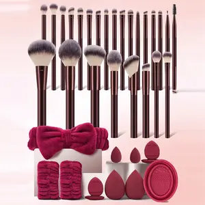 37 piece makeup tool set, including 25 makeup brushes, 2 large and 2 small makeup sheets, 4 finger powder flours, 1 silicone cleaning bowl, plush headband and wristband, a complete makeup tool designed for beginners in makeup
