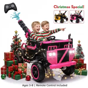 Kartivo 3 Seater Kids Ride on Truck with Water Gun 24V Electric Car w/Parent Remote Lights Bluetooth 3 Speed Adjustable Car Toys for 3+ Christmas Gift Ages 3-8 Remote Control Included